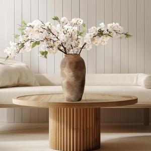 Thiccywoov 4 Pcs Artificial Cherry Blossom Branches Spring Indoor Decoration 38 Inch Long Stems Fake Artificial Cherry Faux Flowers for Home Tall Vase Arrangement Wedding Office Table(White)