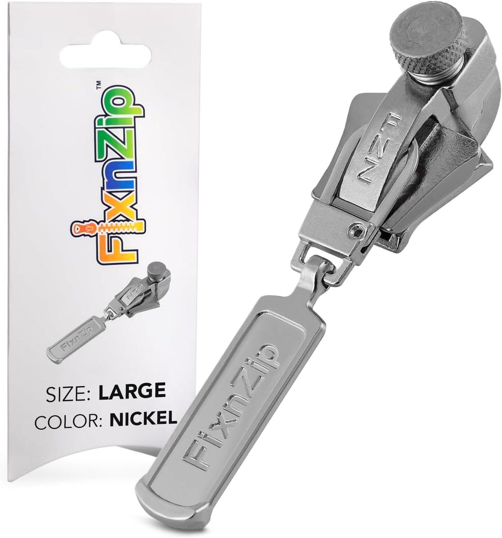 FixnZip (Large Nickel) - See Size Guide - Universal Zipper Repair Kit for Wetsuits, Luggage, Bags - Backpack Zipper Replacement Repair Kit - Instant Zipper Fix