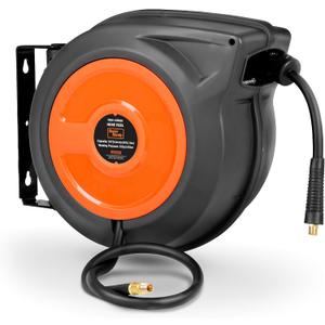 SuperHandy Air-Hose-Reel Retractable 3/8" x 50' Feet Long Industrial Water Premium Commercial Flex Hybrid Polymer Hose Spring Driven Polypropylene Heavy Duty with Lead in Hose & PVC Handle
