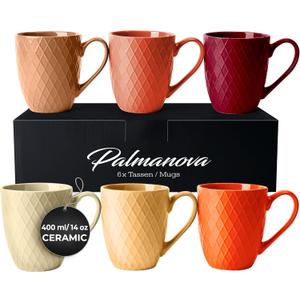 MIAMIO - Coffee Mugs set of 6 / Coffee Cups - 6 x 14 Oz Ceramic Mugs - Large Coffee Mugs - Microwave & Dishwasher safe - Palmanova Collection (Red)