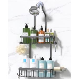 YASONIC Shower Caddy Hanging, Never Rust Shower Organizer Hanging, Aluminum Shower Racks for Inside Shower with Hooks for Razor, Bathroom Organizers and Storage with Soap Holder, Grey