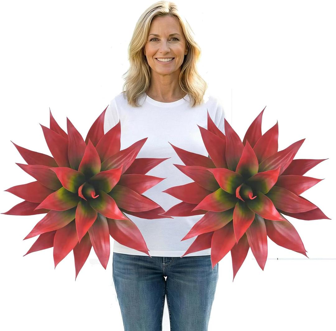 Fall Red Artificial Agave Plants-Set of 2 Large Fake Agave for Outdoors,28Inch,Faux Aesthetic Plants for Home Decor, Realistic UV Resistant Fake Agave Plants Without Pot