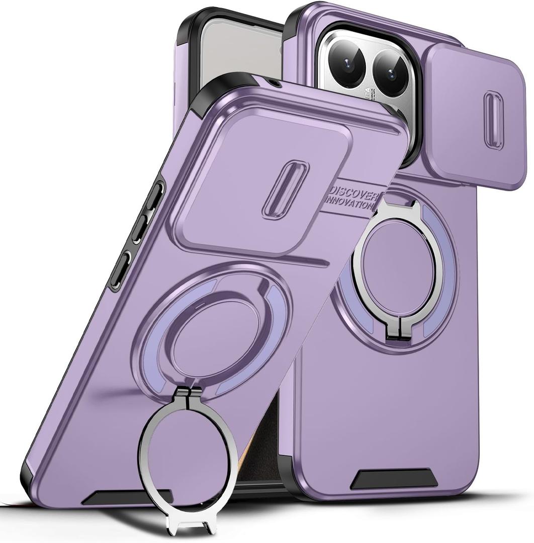 Compatible with Xiaomi 15T Case with Stand, Heavy Duty Shockproof Phone Case for Xiaomi 15T with Camera Cover (Purple)