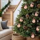 Civaner 4 Pcs 3.15 Inch Elegant Christmas Ball Ornaments with Pine Cones Farmhouse Neutral Rustic Linen Xmas Ornaments Rustic Christmas Tree Decoration Hanging Decor for Xmas Party Tree Home Decor