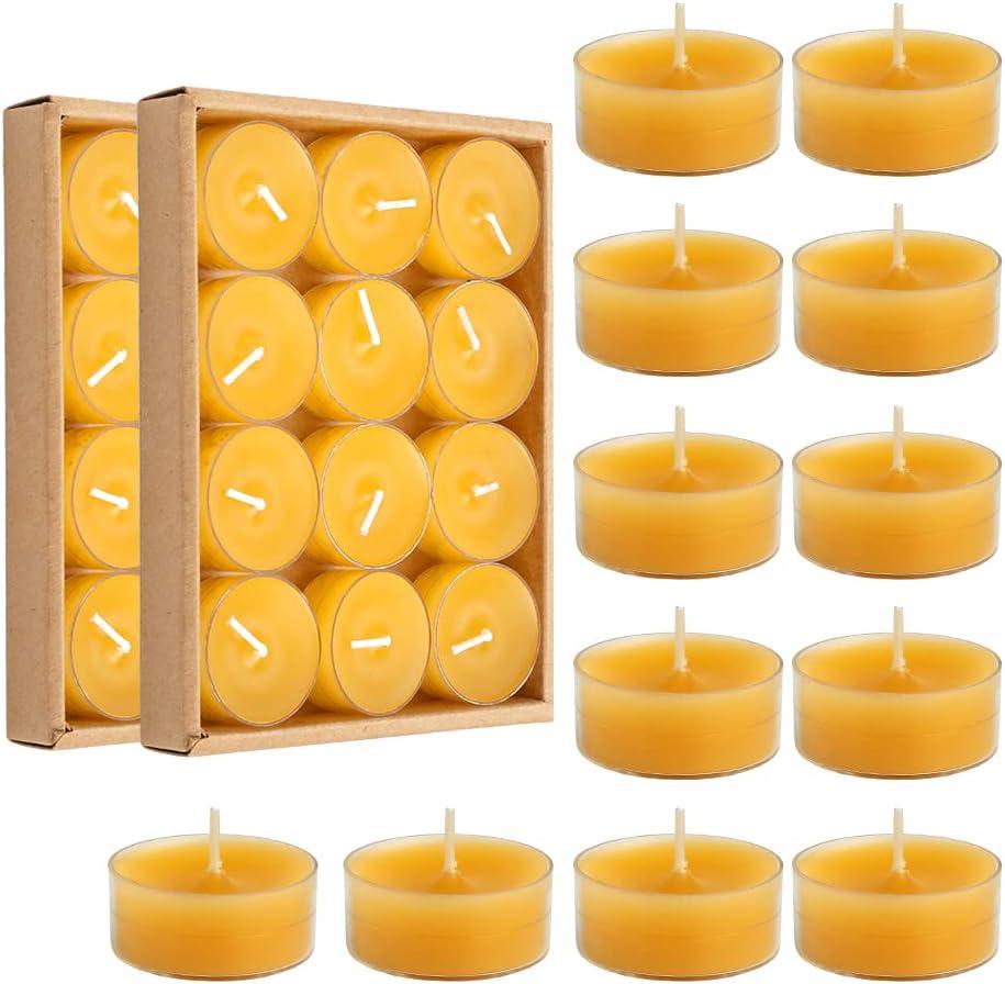 24pcs Natural Beeswax Tealight Candles Handmade Decorative Unscented Pure Beeswax Tea Lights Perfect for Birthday Party ,Wedding, Spa, Home Decor)