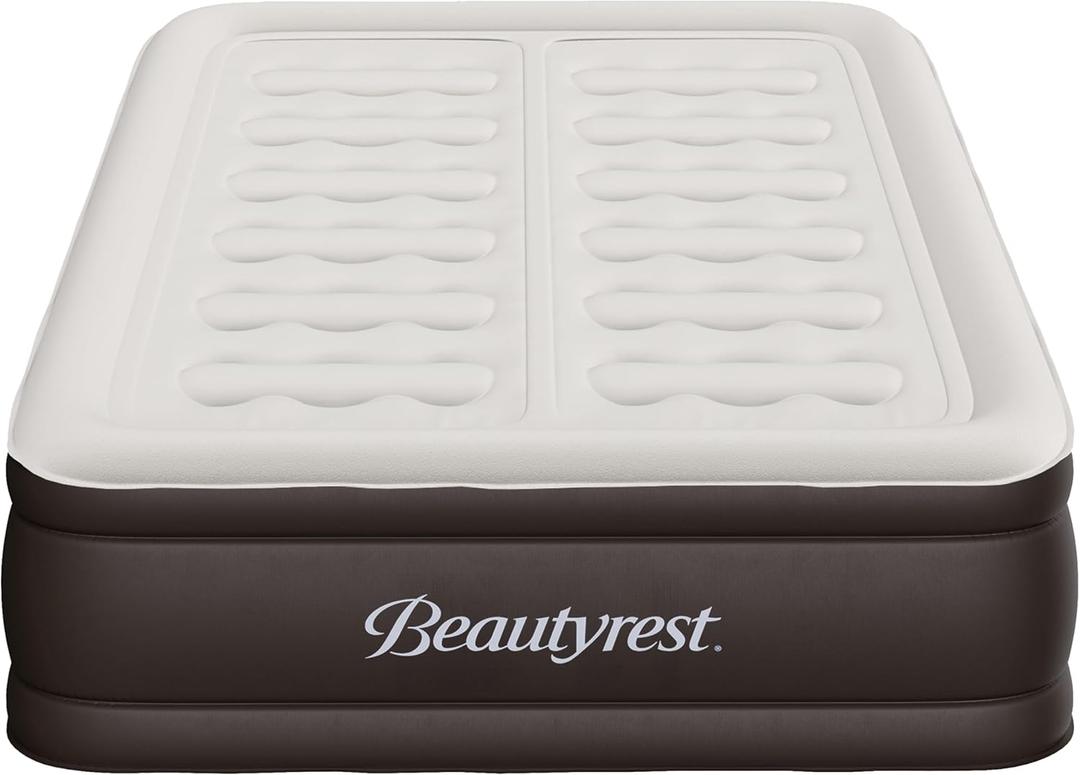Beautyrest Duet Queen Air Mattress Two Sleep Zones, Adjustable Firmness and Edge Support, Built-in Tri-Zone Pump, Raised Height, Puncture-Resistant Vinyl, Carry Bag