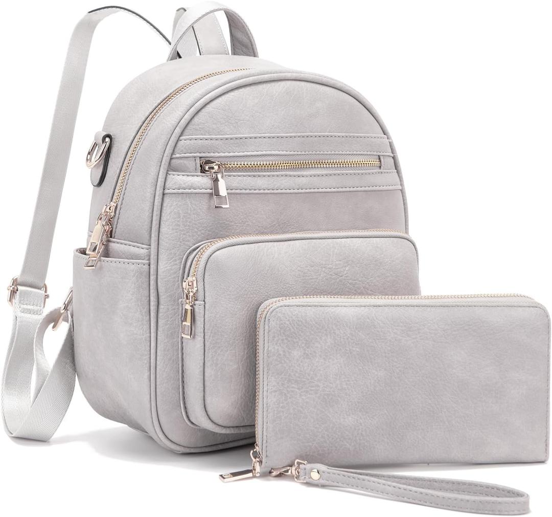 Idesort Small Backpack Purse for Women Girls Cute Backpacks Purse set with Wallet Convertible Shoulder bag (Grey)