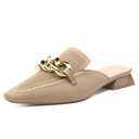 NEWBELLA Mousse Fit Women Flat Mules Commute Pointed Toe Mules Flats Slip On Slides Walking Shoes Apricot, 6.5
