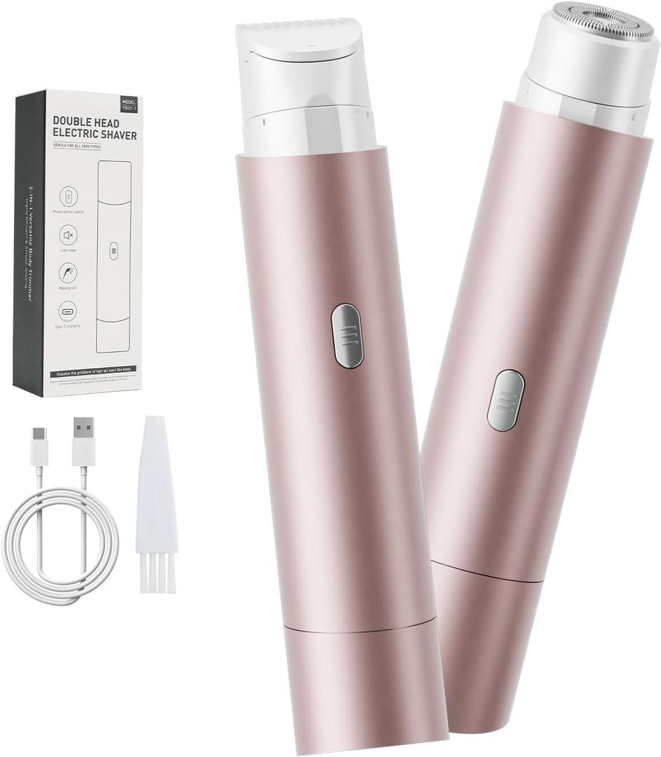 2 in 1 Womens Razors Shaver Bikini Tnimmer, Women Electric Razors for Shaving Underarms Leg Pubic Facial Hair Removal for Waterproof Wet and Dry IPX8