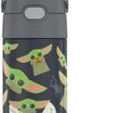 THERMOS FUNTAINER Water Bottle with Straw - 12 Ounce - Kids Stainless Steel Vacuum Insulated Water Bottle with Lid, Mandalorian