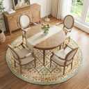 jinchan Round Rug 7ft Vintage Floral Washable Circle Area Rug, Teal Blue