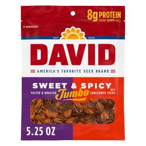 DAVID Jumbo Sunflower Seeds, Sweet and Spicy Flavor, Easter Basket Stuffer for Baseball Players, (5.25 Ounce), 12 Packs, Best By Sep 14, 2026