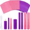 48 Pcs Beeswax Candle Making Kit Christmas DIY Taper Candle Set Include Beeswax Honeycomb Sheets and Cotton Wick Kit for Fun Project Family(8 x 8 Inches, Pink, Purple)