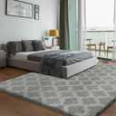 Puremy Shag Area Rug 5x7 Feet Extra Soft Rugs for Living Room, High Pile Indoor Carpet for Bedroom, Kids Room, Nursery, Home Decor, Geometric, Light Grey/White