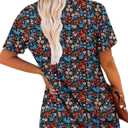 Women's Summer Tops Short Sleeve Shirts Henley Loose Fit Tunic Ladies Flowy Blouse Plus Size (C Royal Red)