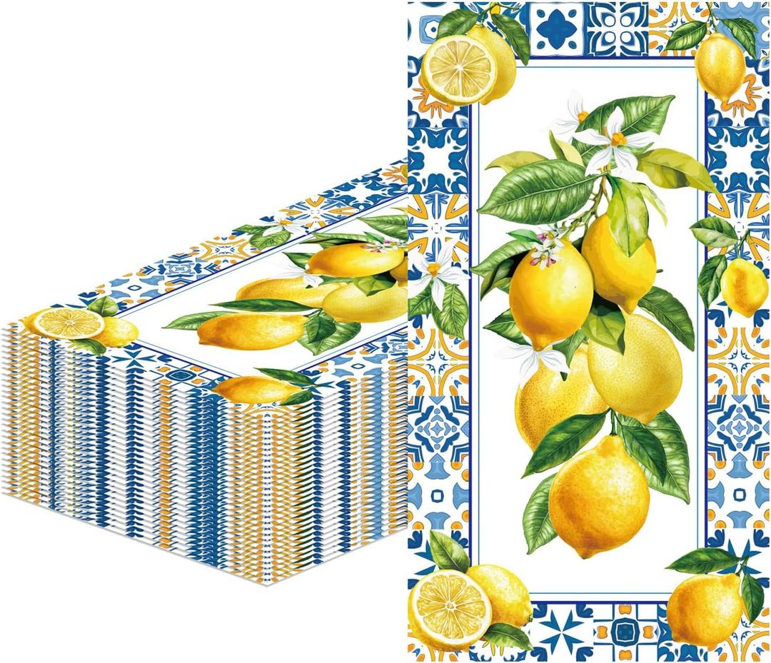 100Pcs Lemon Napkins Disposable Paper Dinner Napkins Decoration Guest Hand Towels for Spring Summer Seasonal Party Tea Gathering Weddings Birthdays Baby Shower Bathroom 4.3 x 7.8 Inch