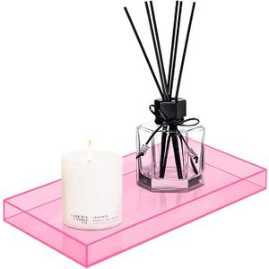 ROYALITA Acrylic Tray Bathroom Tray for Countertop, Guest Towel Holder Tray for Napkin Perfume Jewelry Makeup, Vanity Trays for Soap Dispenser, Aromatherapy, Cup & Candle, Pink