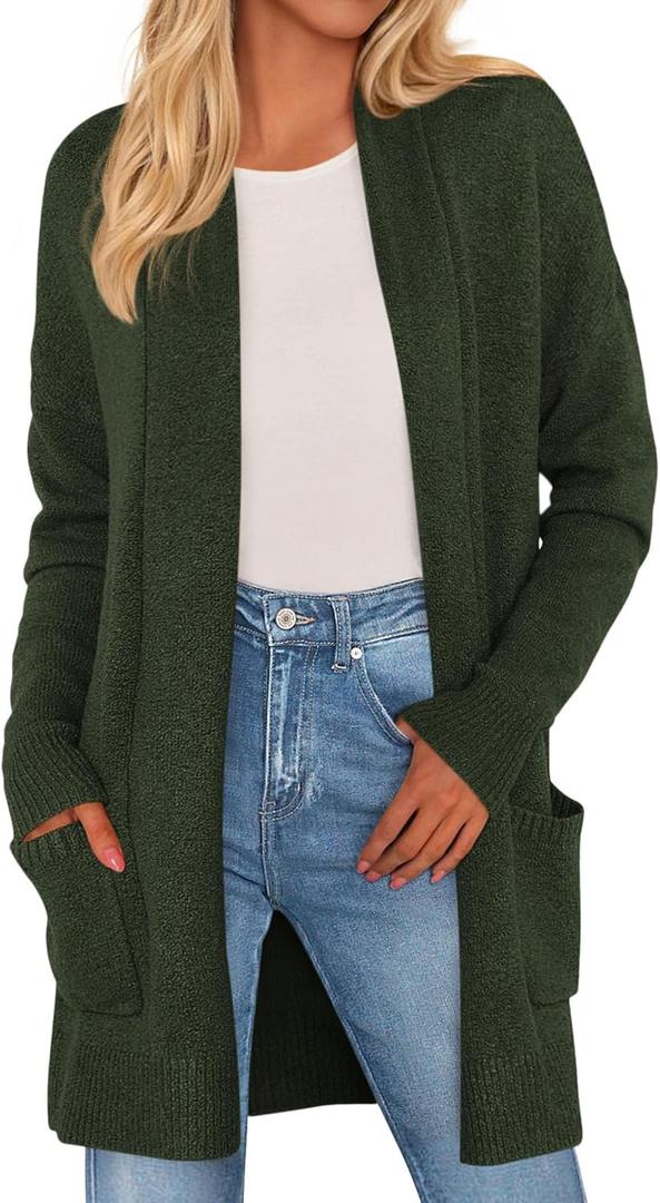 PRETTYGARDEN Long Cardigan Sweaters for Women Winter Clothing 2026 Fall Knitted Open Front Cozy Sweater with Pockets (M)