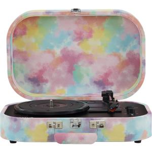 Crosley CR8009B-TD Discovery Vintage Bluetooth in/Out 3-Speed Belt-Driven Suitcase Vinyl Record Player Turntable, Tie-Dye