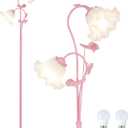 HMVPL Pink Flower Floor Lamp, Floral Standing Lamp with 2 LED 5W Blubs, Foot Switch, Modern Corner Tall Lamp with Acrylic Shade, Girls Cute Floor Lamp for Living Room Bedroom Office Kids Reading
