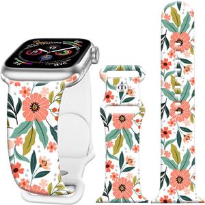 2 x Silicone Watch Bands Compatible with iWatch 38mm 40mm 41mm 42mm 44mm 45mm for Women Men,Replacement Sport Wristbands for iWatch Series 8 7 6 5 4 3 2 1 (Colorful Hand Flowers)