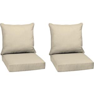 Arden Deep Seat Outdoor Chair Cushion Set (2-Pack), 24 in x 24 in, Weather-Proof, Rain-Proof, Fade Resistant Patio Cushion Set for Chair, Sofa, and Couch Tan Leala
