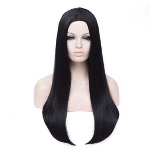 Long Black Wig Women's Long Straight Middle Part Synthetic Halloween Costume Full Wig (Black)