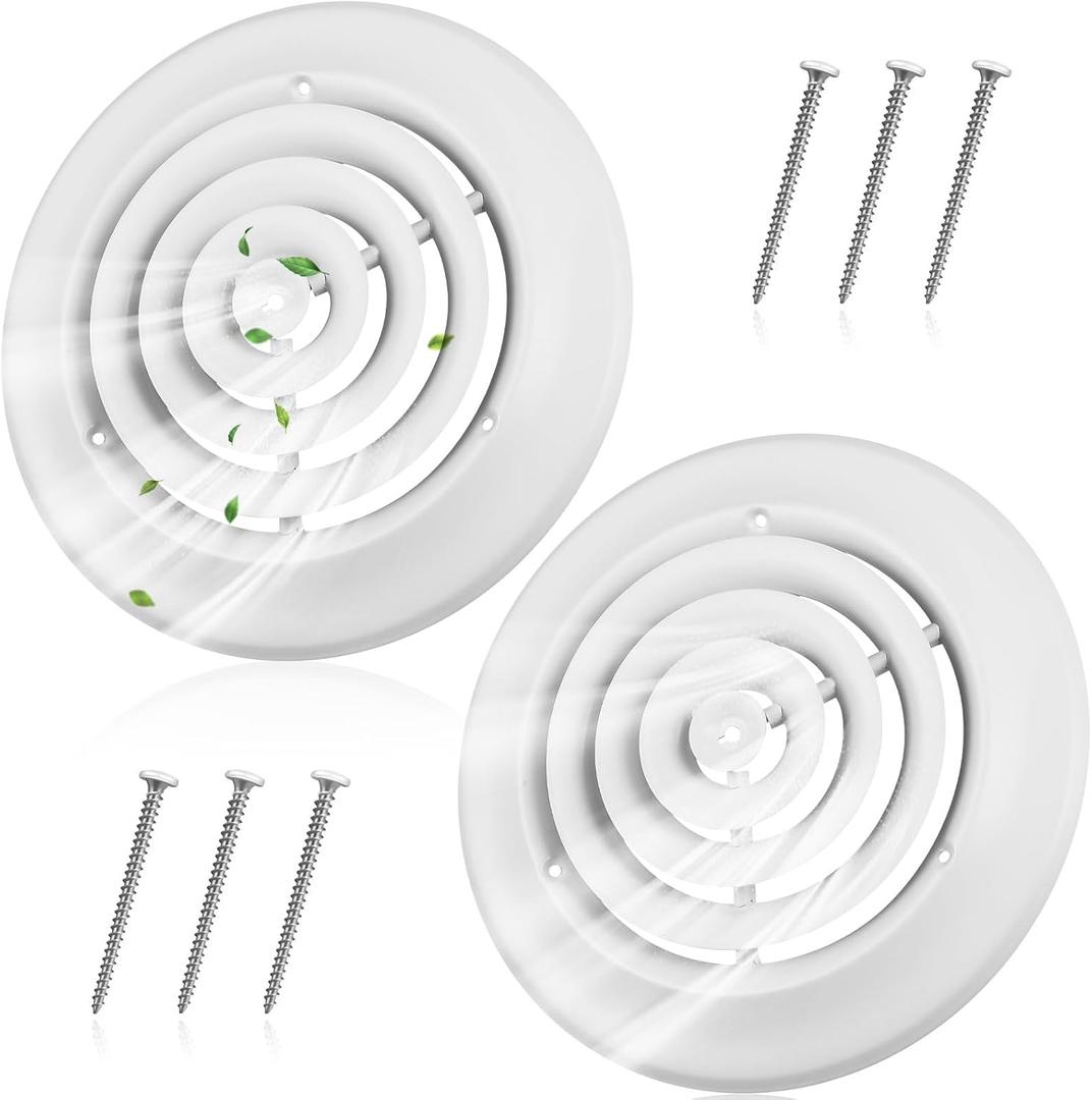 Therwen 2 Pieces 8 Inch Round Diffuser HVAC Round Ceiling Vent Cover Replacement Vent Diffuser with Screws to Install Fitting in Duct Outer Dimensions 11-15/16"