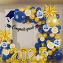 Graduation Balloon Arch Garland Kit 2025, 18" 10" Blue Gold Balloons with Congrats Grad Banner 32" 2025 Foil Balloons for Class of 2025 Party Decorations High School College Celebrations