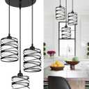 Black Pendant Lights for Kitchen Island 3-Light Pendant Light Fixtures with Frosted Glass Shades, Spiral Iron Kitchen Island Lighting Adjustable Pendant Lighting for Dining Room, Kitchen