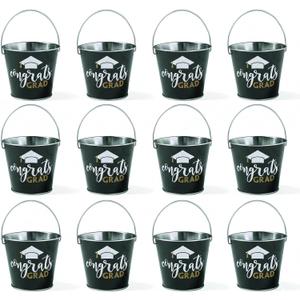 Fun Express Graduation Decorations 2026 Metal Pails Set of 12 - Graduation Party Favors for Guests with Congrats Grad Cap Design | Small Candy Boxes for Treats & Gift Giving | Senior Class Supplies