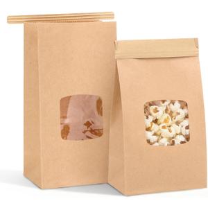 Moretoes Small Cookie Bags with Window, 55pcs 3.54x2.32x6.69in, Seal by Tin Tie Tab, Brown Kraft Paper Bakery Bags with Window for Cookie Coffee Bread Pastry Treat Bakery Gift Giving Packing (Mini)