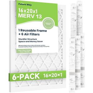 Future Way 16x20x1 Air Filters, 6-Pack with Reusable Frame, MERV 13, MPR 1900 AC Furnace Filters, Space Saving & Cost-effective