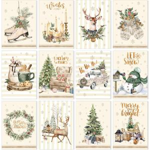 VioraWhite 12 Pcs Seasonal Diamond Art Set for Adults Holiday Theme Diamond Painting Kits for Women DIY Cartoon 5d Rhinestones Crafts Gifts with Tools for Home Wall Decoration(Snow)