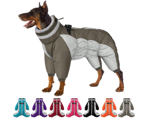 SUNFURA Full Body Dog Coat - Warm Fleece Jacket for Medium Dogs, Turtleneck Winter Coats with Harness, Reflective Dog Snowsuit Windproof Puffer Jackets with Legs for Boston Terrier, Black M