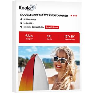 Koala Double Sided Matte Thick Photo Paper 13x19 Inches Heavyweight 50 Sheets 250gsm Compatible with Inkjet Printer and Dye Ink