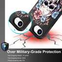 Compatible for iPhone 16e & 17e Case with Card Holder Cute - Kawaii Design Military-Grade Drop Protection Rugged Wallet Cases for Women (Black Skull Floral)