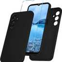 Samsung Galaxy A16 5G Case, Silicone Phone Case with 1 Screen Protector, Soft Anti-Scratch Microfiber Lining, Full Body Shockproof Slim Cover, Black