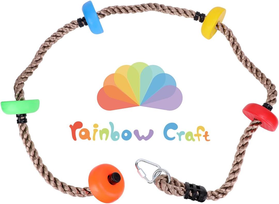 Rainbow Craft Colorful Climbing Rope  6.5ft with 5 Knotted Foot  Kids Ninja Rope for Ninja Warrior Slackline Obstacle Course Accessories Kids Swing Set Backyard Play