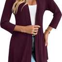Bettysays Cardigan for Women 3/4 Sleeves Open Front Spring Summer Lightweight Cute Flowy Skirt Hem Cardigans (X-Large, A-08 Burgundy)
