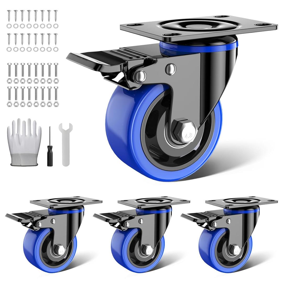 3 Inch Caster Wheels Heavy Duty 1600lbs, Swivel Casters Set of 4 with Safe Dual Locking,Industrial Plate Casters, Locking Casters Wheels for Furniture,Workbench(Free Hardware Kit)
