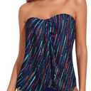 Tempt Me Two Piece Tankini Bathing Suits for Women Halter Bandeau Swim Top with Bottom Flyaway Tummy Control Swim, Large