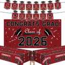 Graduation Decorations 2026 2027 - Maroon Congrats Grad Banner Backdrop Tablecloth Set - Graduation Decorations Class of 2026 | Graduation Party Favors Supplies