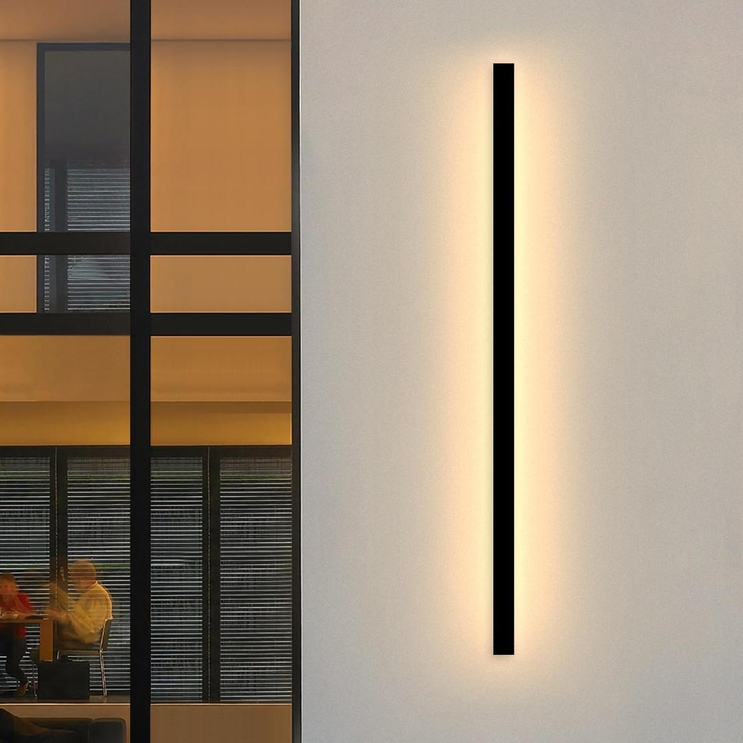 Modern Outdoor Wall Lights - 59inch Black Exterior Light Fixtures Wall, Porch Lights Outdoor Wall Sconce, Patio Long Strip Wall Light Fixtur Outside for Garage, House (1Pack-59Inch*2inch, 3000K Warm Light)