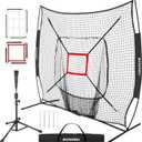7'7' Baseball Softball Practice Net,Baseball Backstop,with Batting Tee,for Hitting Pitching Batting Catching with Bow Frame,Bonus Strike Zone