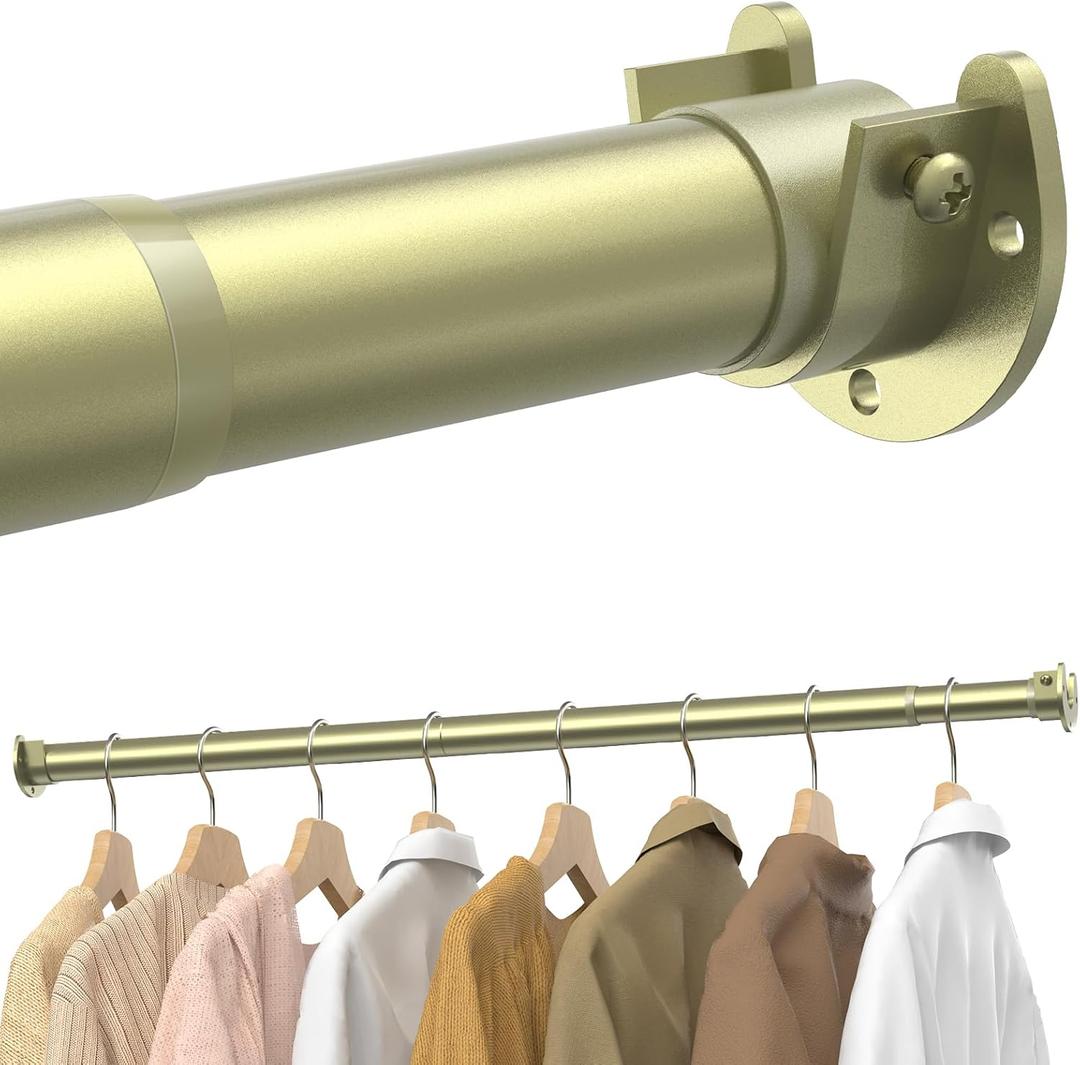 Supforce Closet Rods for Hanging Clothes, 17 to 99 Inches Stepless Adjustable Metal Closet Rod, 1.3 Inches Heavy Duty Clothes Hanging Rod for Closet Wardrobes Laundry RV, Verdant Gold