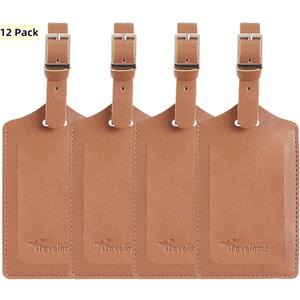 Travelambo Luggage Tags for Suitcases PU Leather Travel Tags Bag Tags Privacy Protection Travel Essentials (Yellowish Brown)
