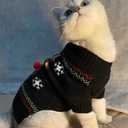 Cat Sweater Christmas Santa Claus Pet Cat Winter Knitwear Warm Clothes (Small, 3-Elk)