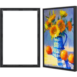 Americanflat 24x36 Canvas Floating Frame with Adhesive Strips Included - Vertical and Horizontal Floating Frame for Artwork - Canvas Frames for Wall Display - Black