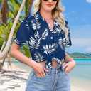 Womens Hawaiian Shirt Hawaii Button Down Shirts Palm Floral Tropical Vacation Outfits Casual Summer Trip Blouse Top (Blue, XL)